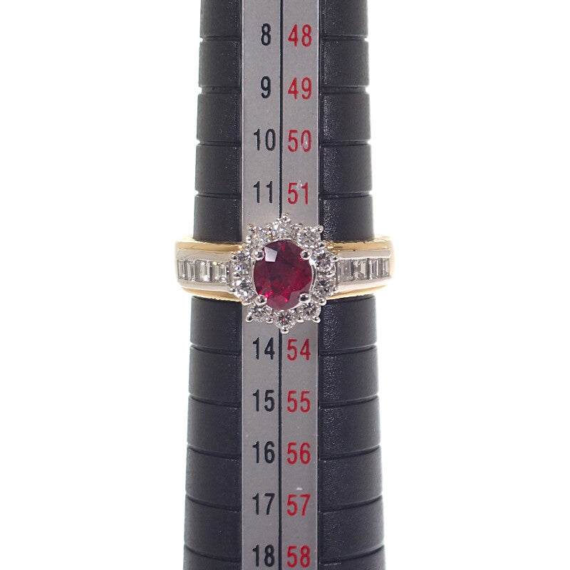 デザインジュエリー 12号 リング K18イエローゴールド Pt900プラチナ ルビー ダイヤモンド レディース【中古】【Aランク】