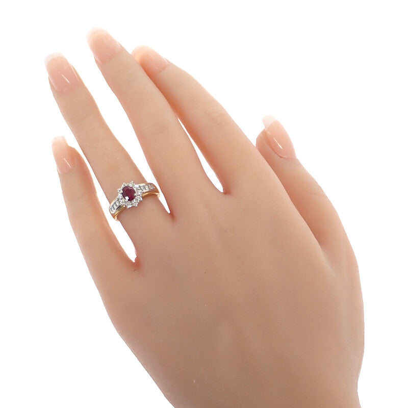 デザインジュエリー 12号 リング K18イエローゴールド Pt900プラチナ ルビー ダイヤモンド レディース【中古】【Aランク】