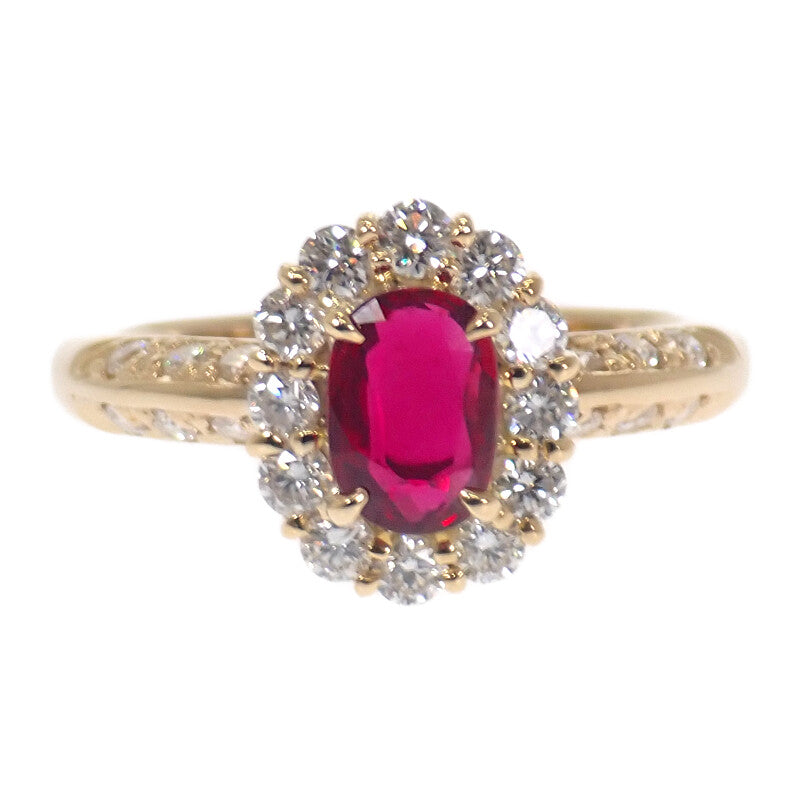 デザインジュエリー 加熱 14号 リング K18イエローゴールド ルビー ダイヤモンド レディース【中古】【Aランク】