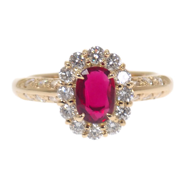 デザインジュエリー 加熱 14号 リング K18イエローゴールド ルビー ダイヤモンド レディース【中古】【Aランク】