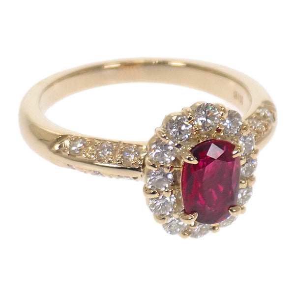 デザインジュエリー 加熱 14号 リング K18イエローゴールド ルビー ダイヤモンド レディース【中古】【Aランク】