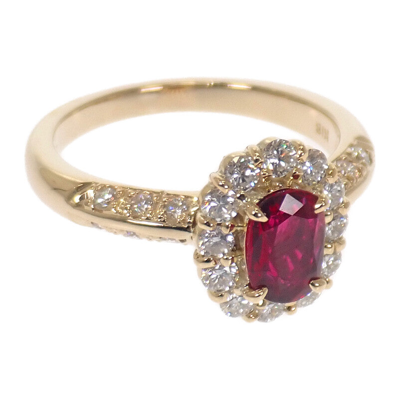 デザインジュエリー 加熱 14号 リング K18イエローゴールド ルビー ダイヤモンド レディース【中古】【Aランク】