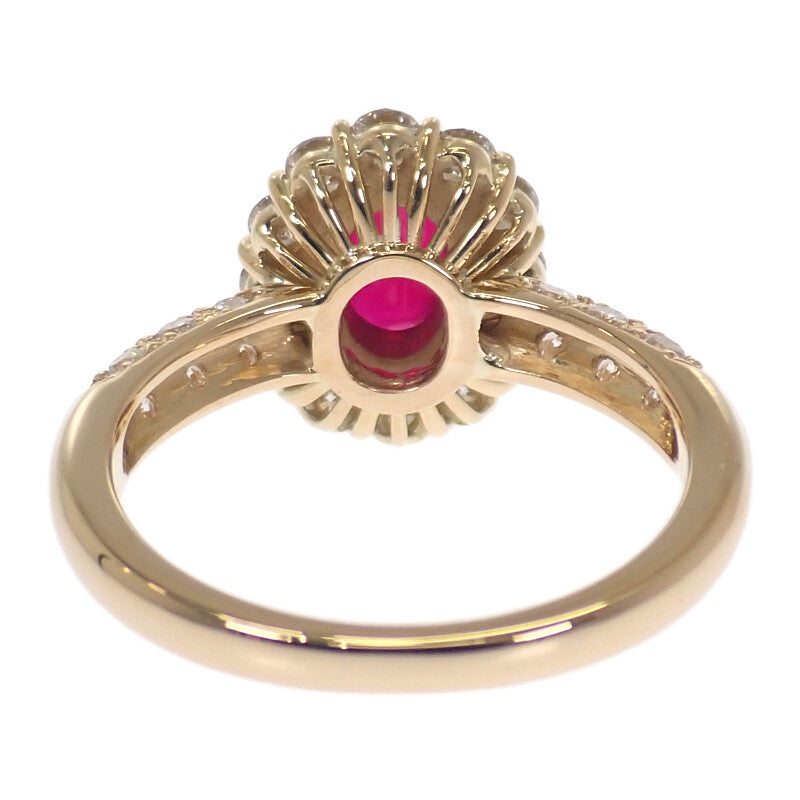 デザインジュエリー 加熱 14号 リング K18イエローゴールド ルビー ダイヤモンド レディース【中古】【Aランク】