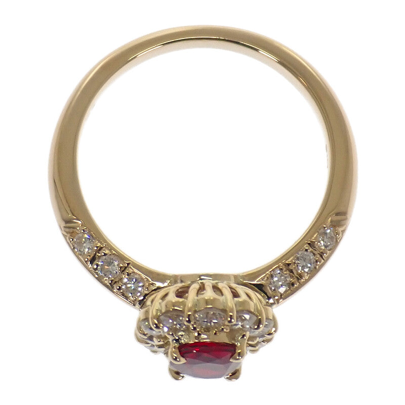 デザインジュエリー 加熱 14号 リング K18イエローゴールド ルビー ダイヤモンド レディース【中古】【Aランク】