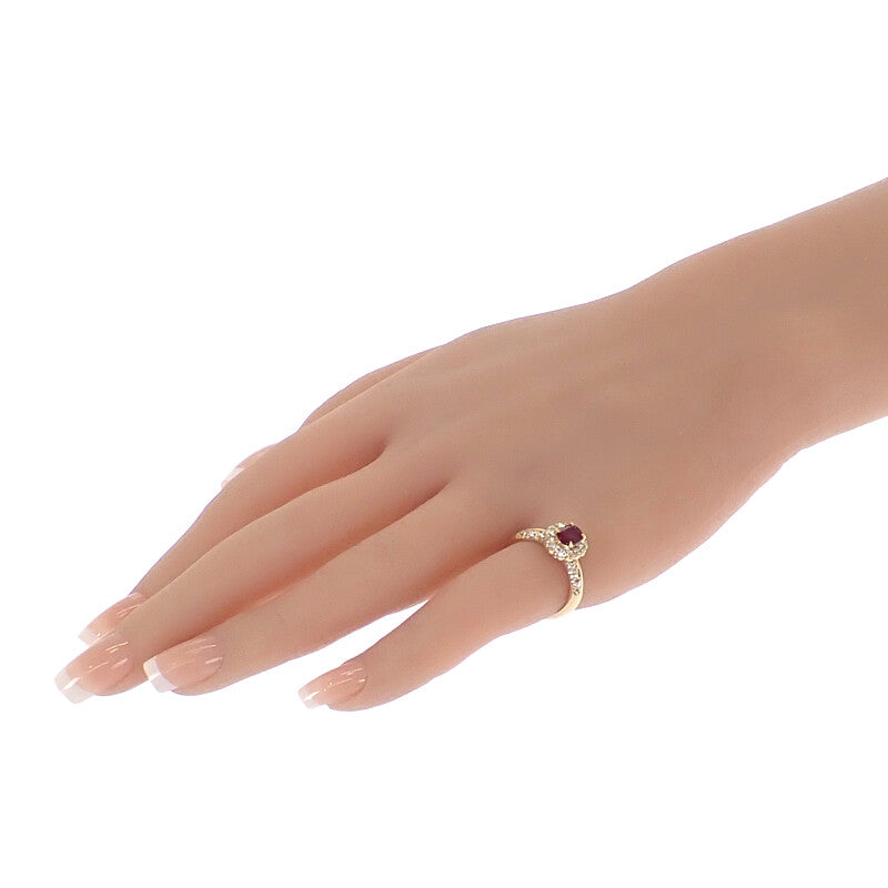 デザインジュエリー 加熱 14号 リング K18イエローゴールド ルビー ダイヤモンド レディース【中古】【Aランク】