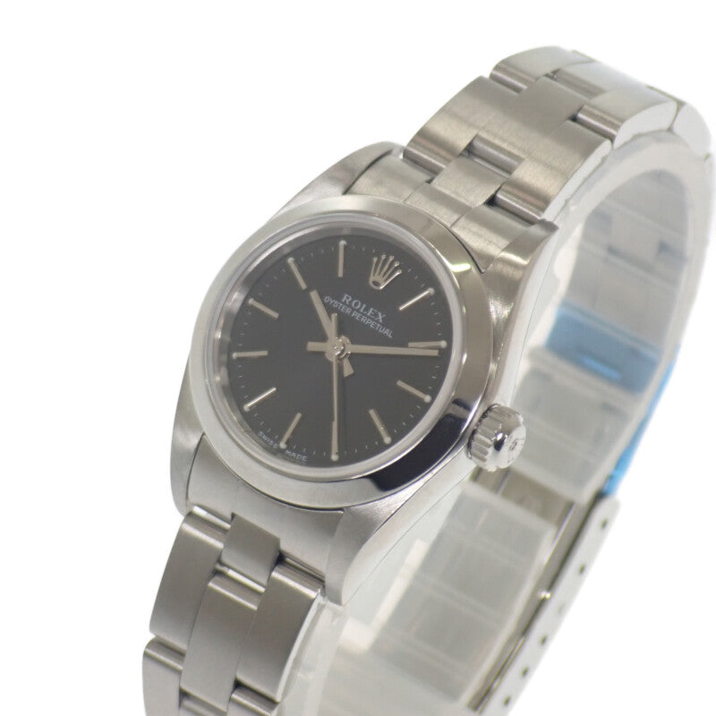 ロレックス ROLEX オイスターパーペチュアル Y番 76080 腕時計 ステンレススチール 自動巻き ブラック文字盤 レディース【中古】【ABランク】