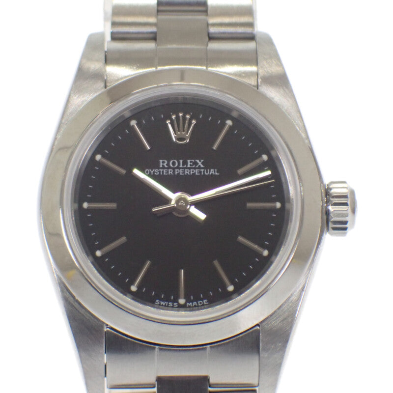 ロレックス ROLEX オイスターパーペチュアル Y番 76080 腕時計 ステンレススチール 自動巻き ブラック文字盤 レディース【中古】【ABランク】