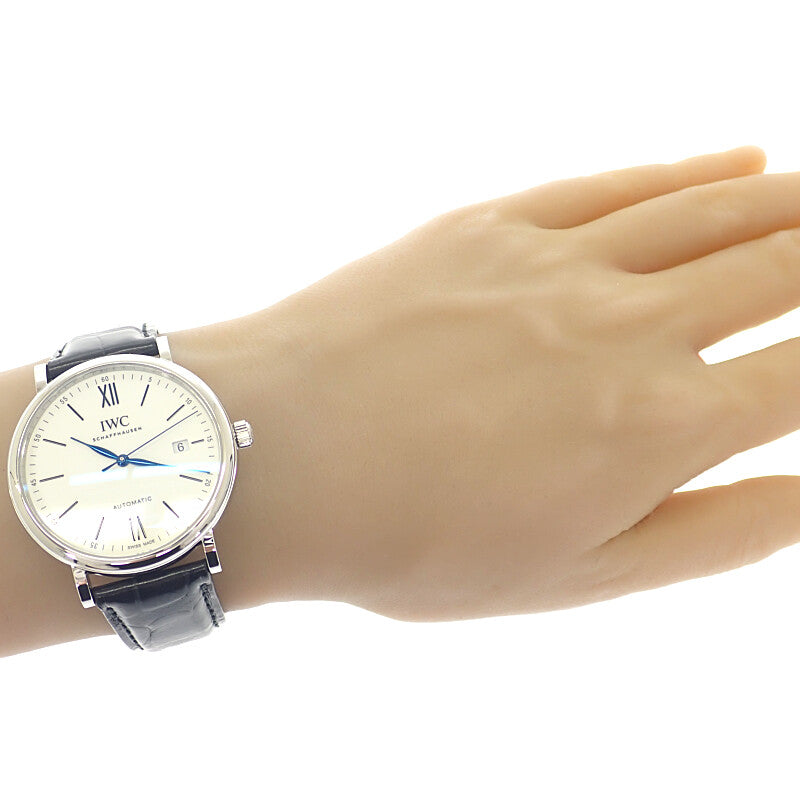 IWC インターナショナルウォッチカンパニー IWC ポートフィノ・オートマティック “150 イヤーズ” 世界2000本限定 IW356519 腕時計 ステンレススチール アリゲーター ホワイト ブラック 自動巻き ホワイト文字盤 シルバー金具 メンズ【中古】【Aランク】