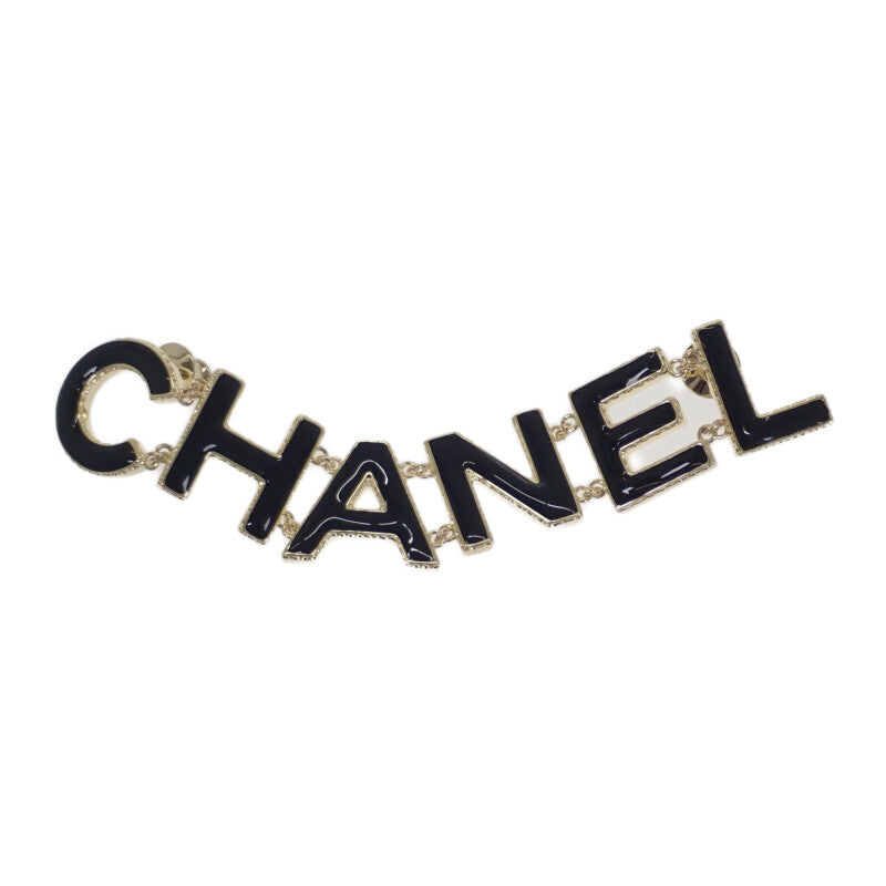 シャネル CHANEL ロゴ ピンブローチ ブローチ メタル ブラック ゴールド レディース【中古】【Aランク】
