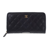 シャネル CHANEL クラシック ロングジップウォレット AP0242 長財布 キャビアスキン ブラック ゴールド金具 レディース【中古】【SAランク】