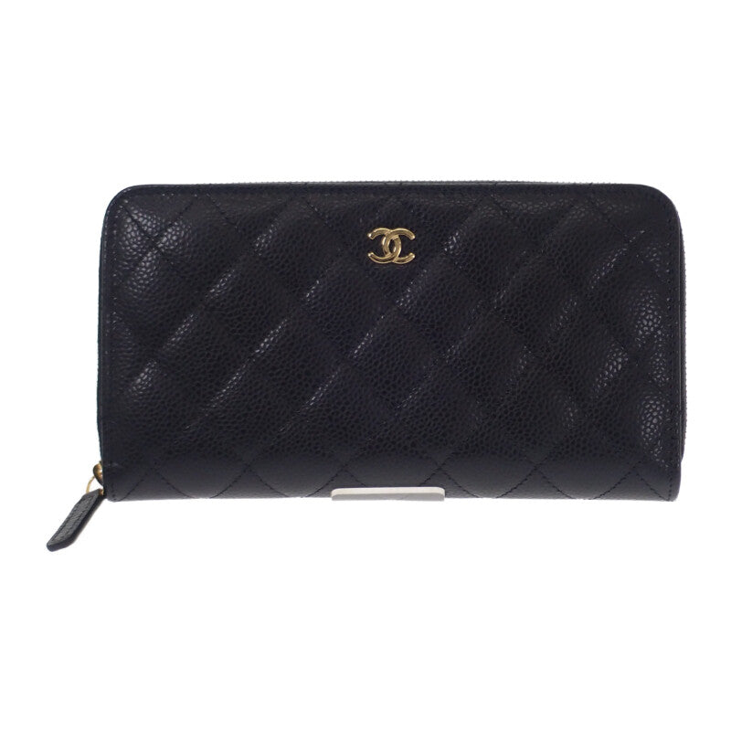 シャネル CHANEL クラシック ロングジップウォレット AP0242 長財布 キャビアスキン ブラック ゴールド金具 レディース【中古】【SAランク】