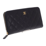シャネル CHANEL クラシック ロングジップウォレット AP0242 長財布 キャビアスキン ブラック ゴールド金具 レディース【中古】【SAランク】