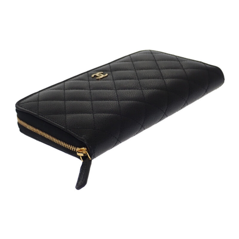 シャネル CHANEL クラシック ロングジップウォレット AP0242 長財布 キャビアスキン ブラック ゴールド金具 レディース【中古】【SAランク】