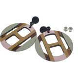 エルメス HERMES Hエキップ H057086FL ピアス バッファローホーン ペールグリーン ピンク キャメル シルバー金具 レディース【中古】【Aランク】