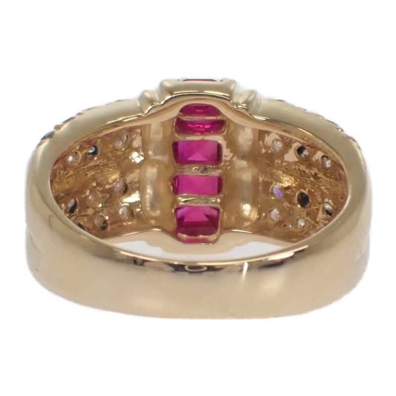 デザインジュエリー 13号 リング K18イエローゴールド ルビー ダイヤモンド レディース【中古】【Aランク】