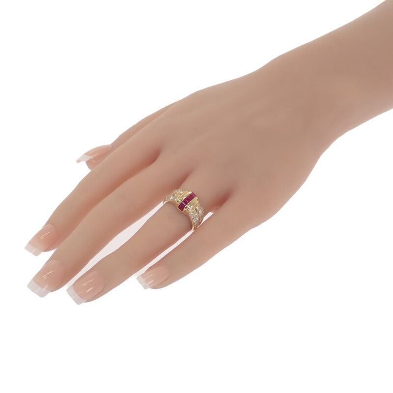 デザインジュエリー 13号 リング K18イエローゴールド ルビー ダイヤモンド レディース【中古】【Aランク】