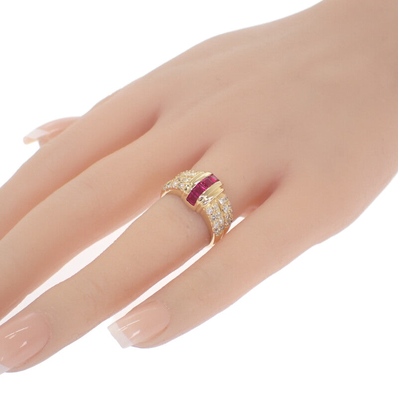 デザインジュエリー 13号 リング K18イエローゴールド ルビー ダイヤモンド レディース【中古】【Aランク】