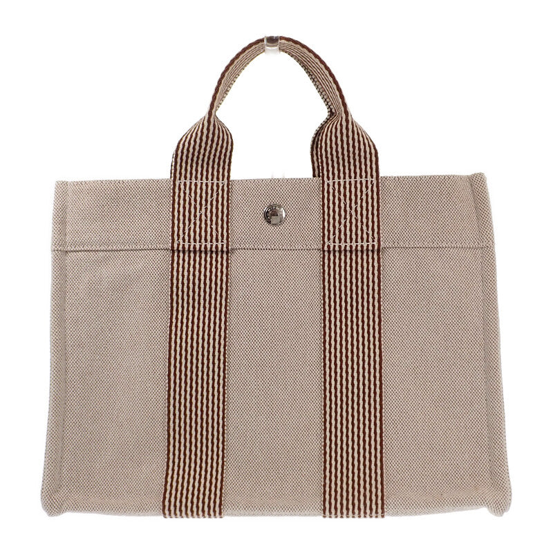 エルメス HERMES ニューフールトゥPM トートバッグ キャンバス ベージュ ブラウン シルバー金具 レディース メンズ【中古】【Aランク】