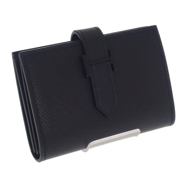 エルメス HERMES ベアン W刻印 カードケース ヴォーエプソン ソーブラック ブラック金具 レディース メンズ【中古】【Aランク】