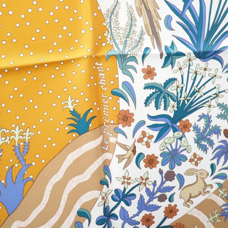 エルメス HERMES カレ90 Le Premier Chant スカーフ シルク イエロー レディース【中古】【Sランク】