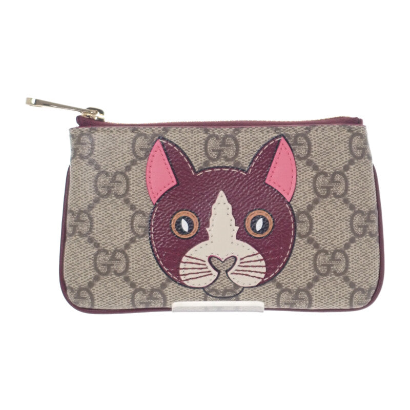 グッチ GUCCI キャットデティール キーポーチ 818768FAEEN8574 キーケース GGスプリームキャンバス ベージュ ボルドー ゴールド金具 レディース メンズ【中古】【Aランク】