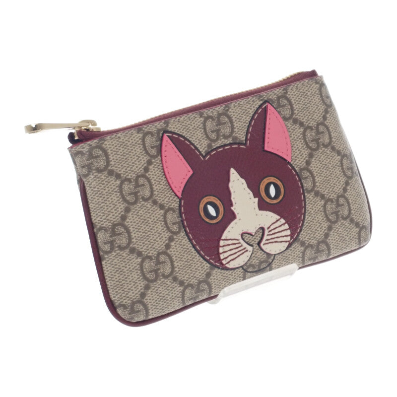 グッチ GUCCI キャットデティール キーポーチ 818768FAEEN8574 キーケース GGスプリームキャンバス ベージュ ボルドー ゴールド金具 レディース メンズ【中古】【Aランク】