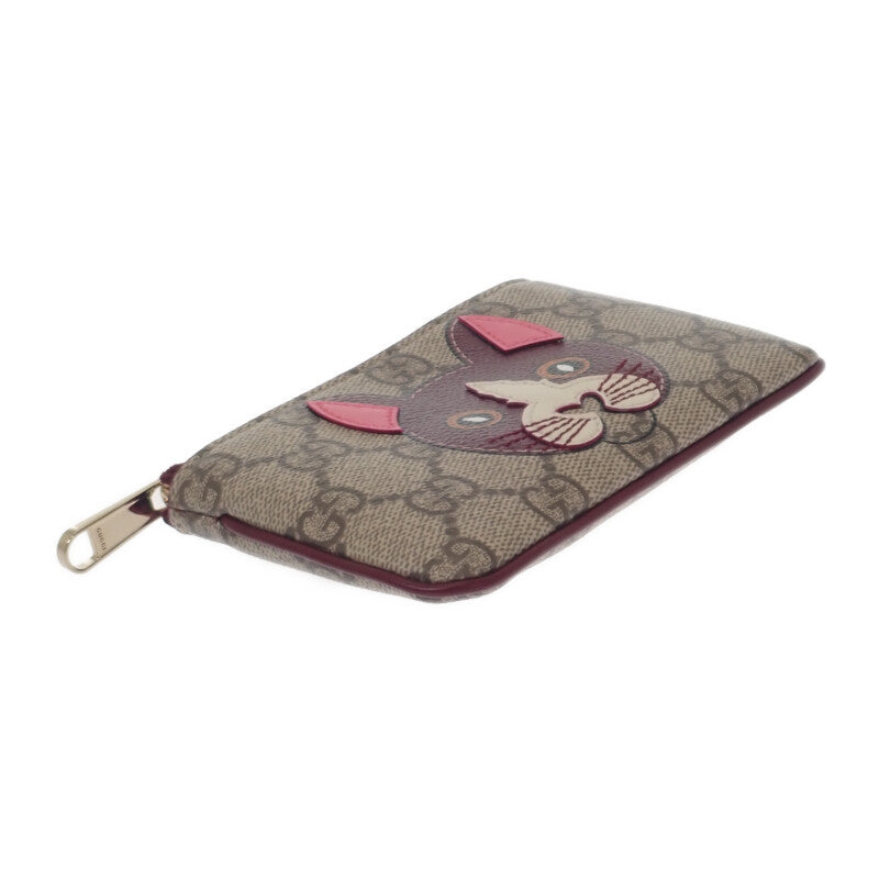 グッチ GUCCI キャットデティール キーポーチ 818768FAEEN8574 キーケース GGスプリームキャンバス ベージュ ボルドー ゴールド金具 レディース メンズ【中古】【Aランク】