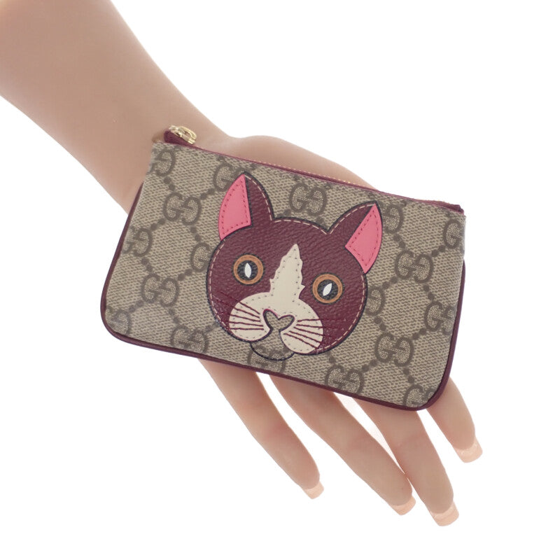 グッチ GUCCI キャットデティール キーポーチ 818768FAEEN8574 キーケース GGスプリームキャンバス ベージュ ボルドー ゴールド金具 レディース メンズ【中古】【Aランク】