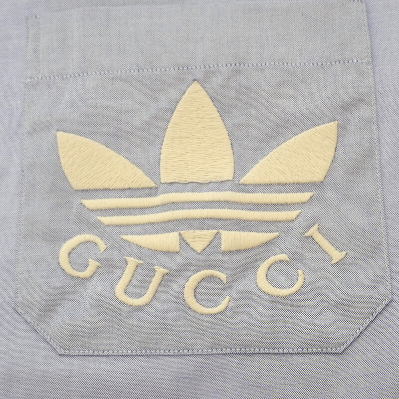 グッチ GUCCI フィラフィルシャツ アディダスコラボ 44 691521 長袖シャツ コットン ブルー メンズ【中古】【Aランク】