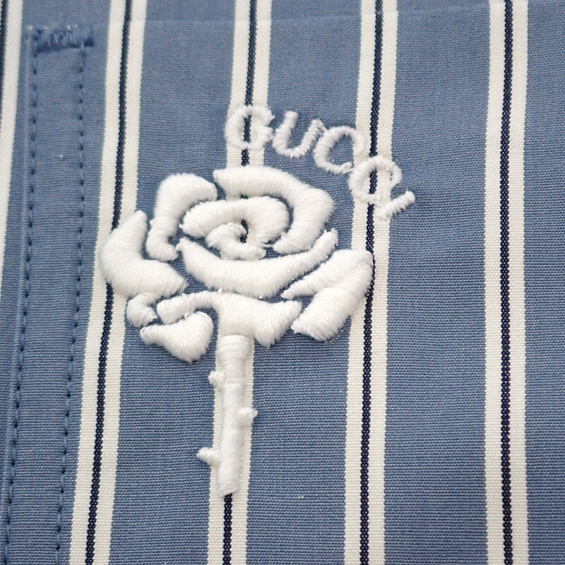 グッチ GUCCI 刺繍ストライプ 46 814715 長袖シャツ コットン ブルー メンズ【中古】【Aランク】