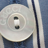 グッチ GUCCI 刺繍ストライプ 46 814715 長袖シャツ コットン ブルー メンズ【中古】【Aランク】