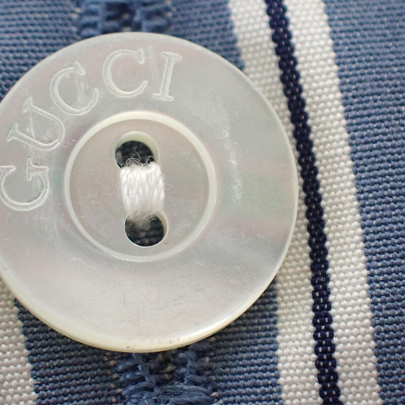 グッチ GUCCI 刺繍ストライプ 46 814715 長袖シャツ コットン ブルー メンズ【中古】【Aランク】