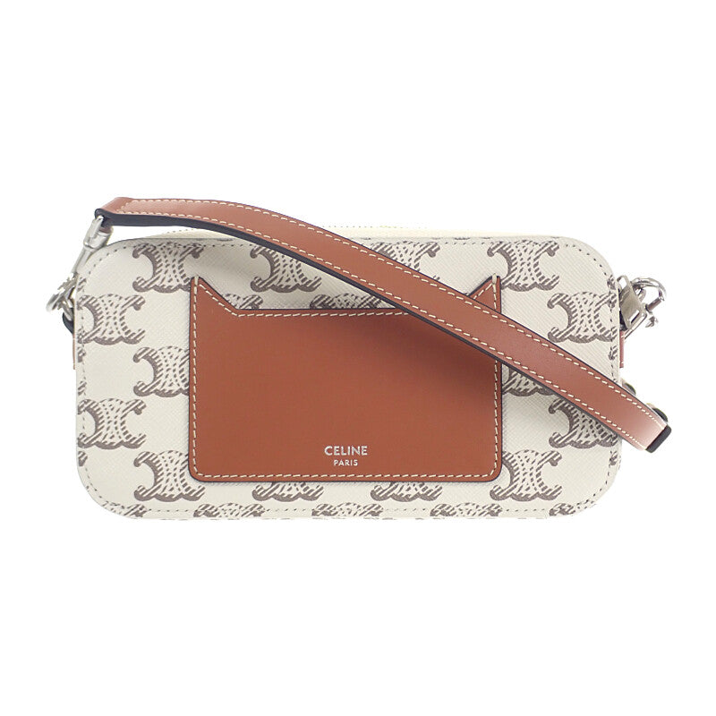 セリーヌ CELINE トリオンフ ホリゾンタル ポーチ 10L272DM5.04LE ショルダーバッグ キャンバス レザー タン エクリュ レディース【中古】【Aランク】