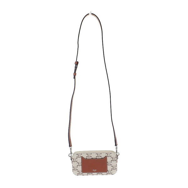 セリーヌ CELINE トリオンフ ホリゾンタル ポーチ 10L272DM5.04LE ショルダーバッグ キャンバス レザー タン エクリュ レディース【中古】【Aランク】