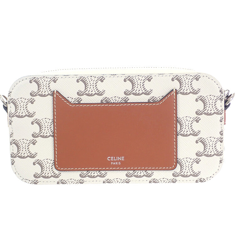 セリーヌ CELINE トリオンフ ホリゾンタル ポーチ 10L272DM5.04LE ショルダーバッグ キャンバス レザー タン エクリュ レディース【中古】【Aランク】