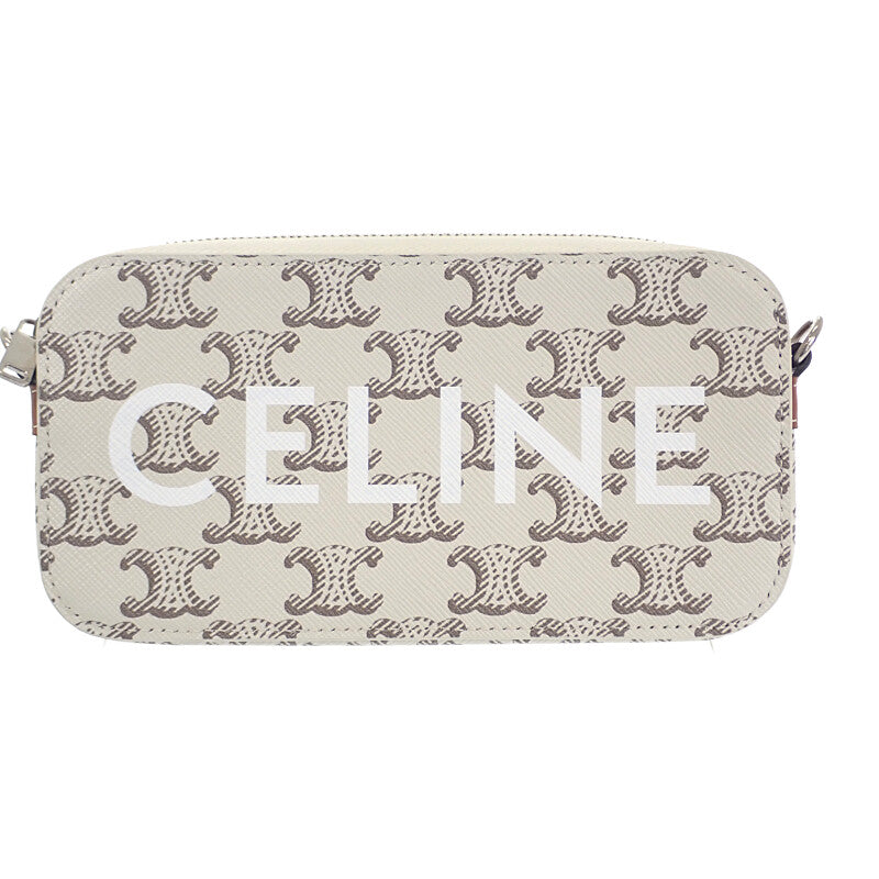 セリーヌ CELINE トリオンフ ホリゾンタル ポーチ 10L272DM5.04LE ショルダーバッグ キャンバス レザー タン エクリュ レディース【中古】【Aランク】