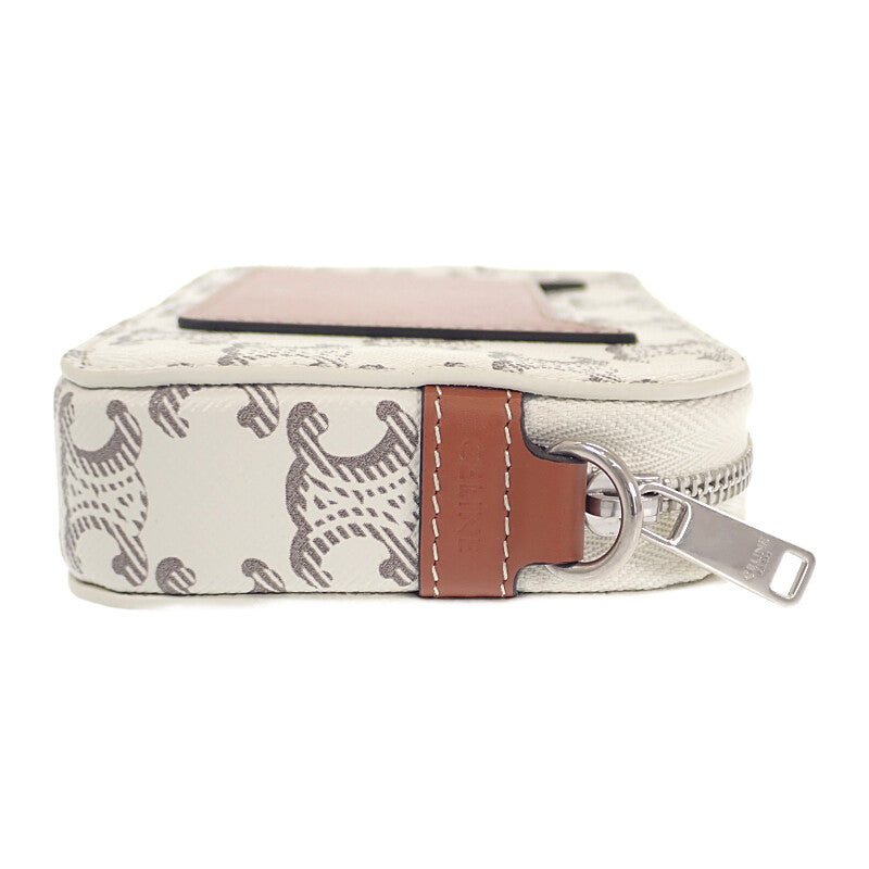 セリーヌ CELINE トリオンフ ホリゾンタル ポーチ 10L272DM5.04LE ショルダーバッグ キャンバス レザー タン エクリュ レディース【中古】【Aランク】