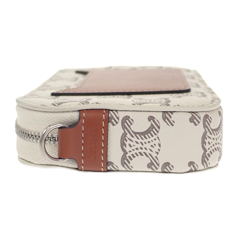 セリーヌ CELINE トリオンフ ホリゾンタル ポーチ 10L272DM5.04LE ショルダーバッグ キャンバス レザー タン エクリュ レディース【中古】【Aランク】