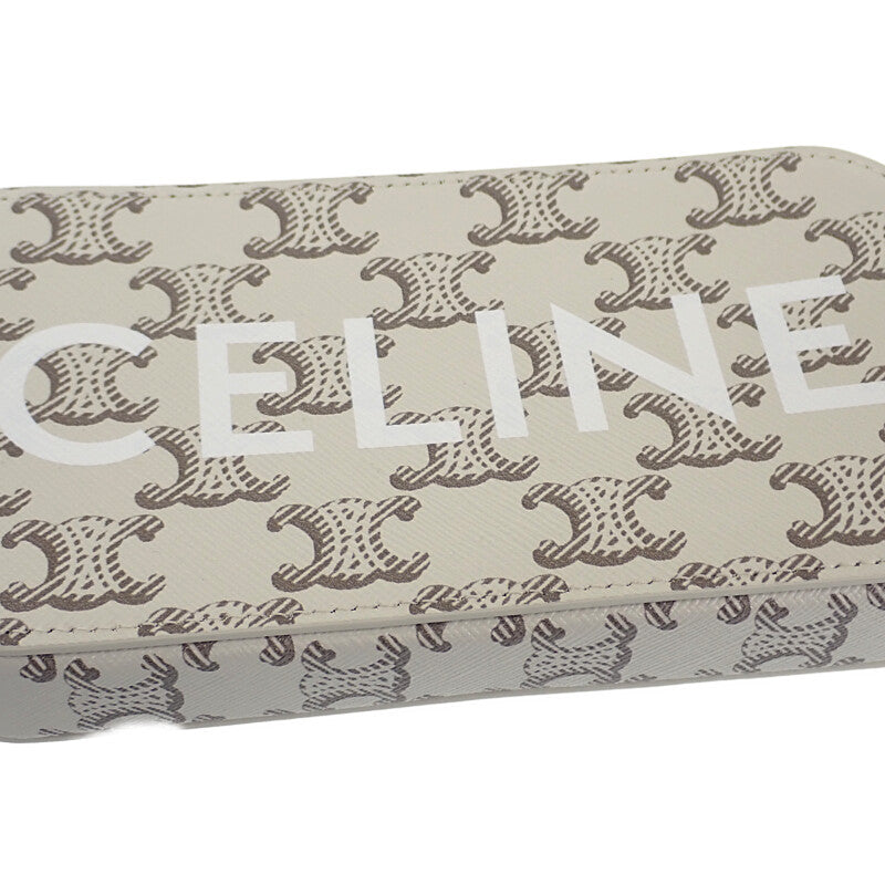 セリーヌ CELINE トリオンフ ホリゾンタル ポーチ 10L272DM5.04LE ショルダーバッグ キャンバス レザー タン エクリュ レディース【中古】【Aランク】