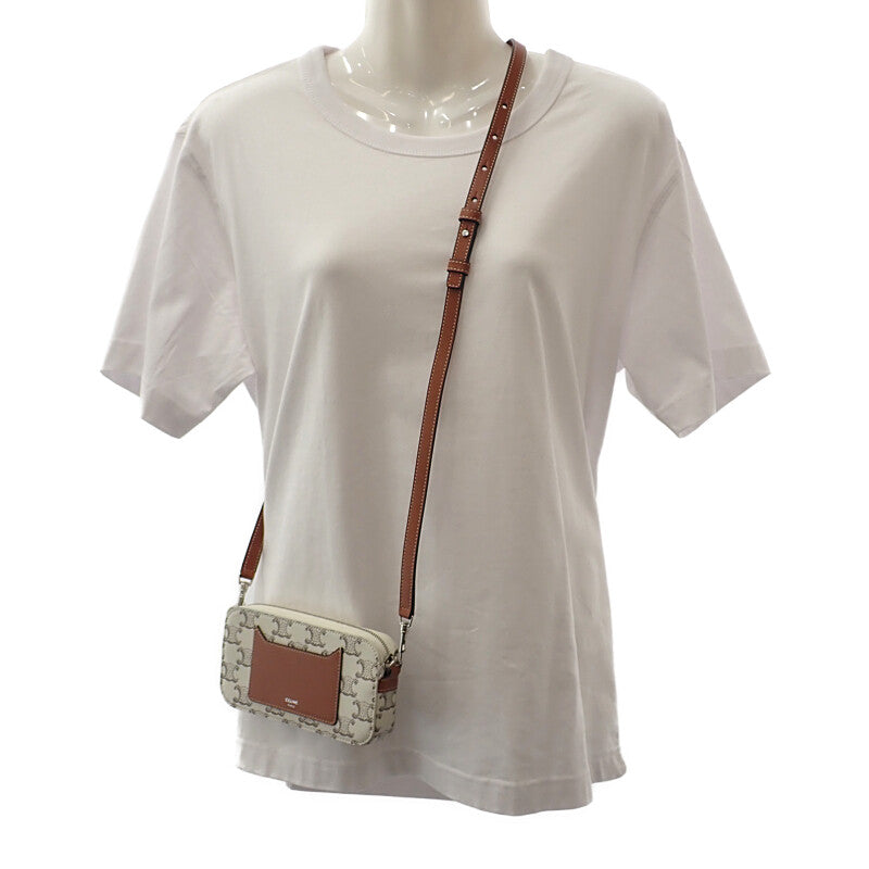 セリーヌ CELINE トリオンフ ホリゾンタル ポーチ 10L272DM5.04LE ショルダーバッグ キャンバス レザー タン エクリュ レディース【中古】【Aランク】