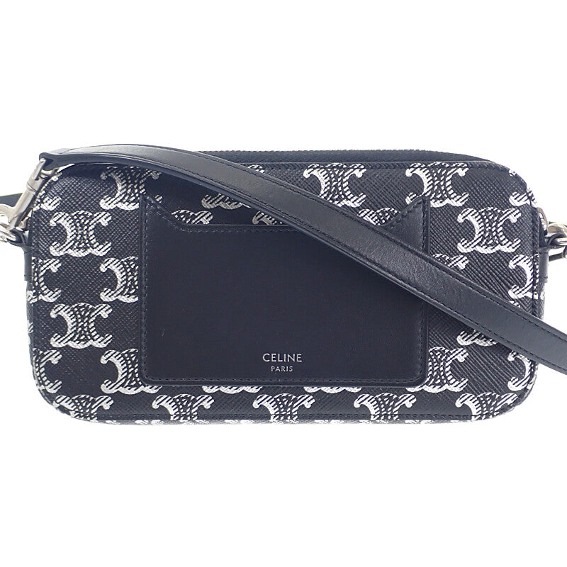 セリーヌ CELINE トリオンフ ホリゾンタル ポーチ 10L272EV5.36SB ショルダーバッグ キャンバス レザー ブラック レディース【中古】【ABランク】