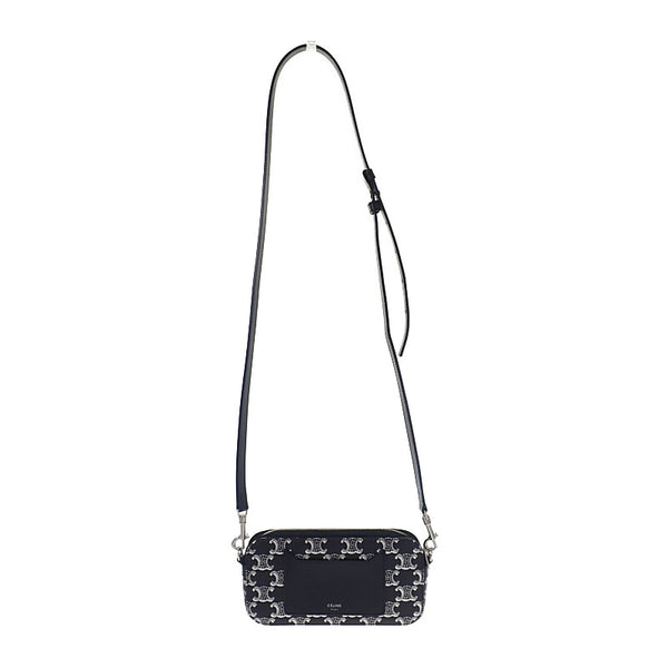 セリーヌ CELINE トリオンフ ホリゾンタル ポーチ 10L272EV5.36SB ショルダーバッグ キャンバス レザー ブラック レディース【中古】【ABランク】