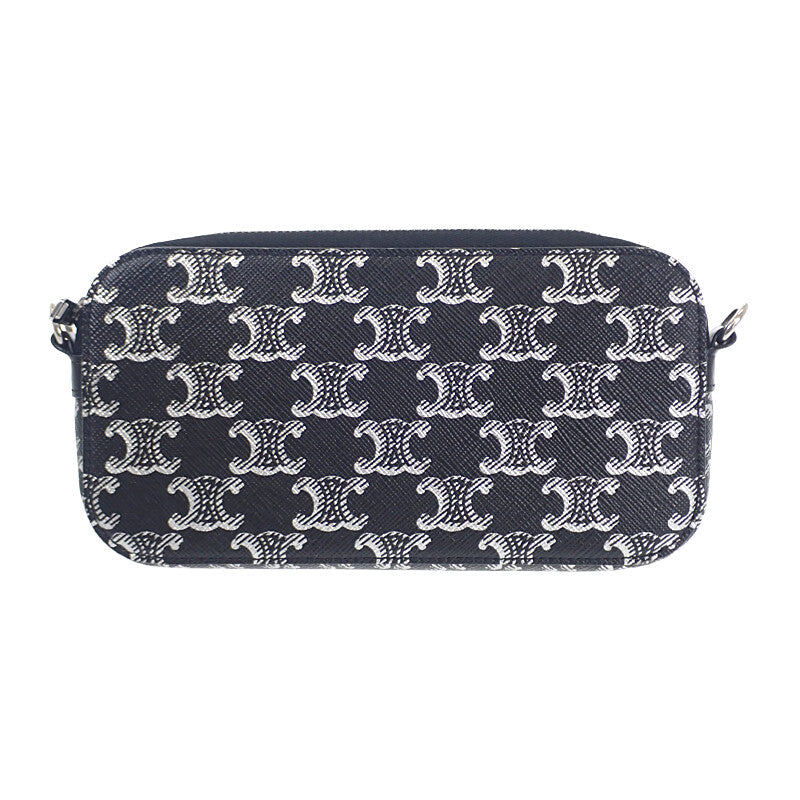 セリーヌ CELINE トリオンフ ホリゾンタル ポーチ 10L272EV5.36SB ショルダーバッグ キャンバス レザー ブラック レディース【中古】【ABランク】