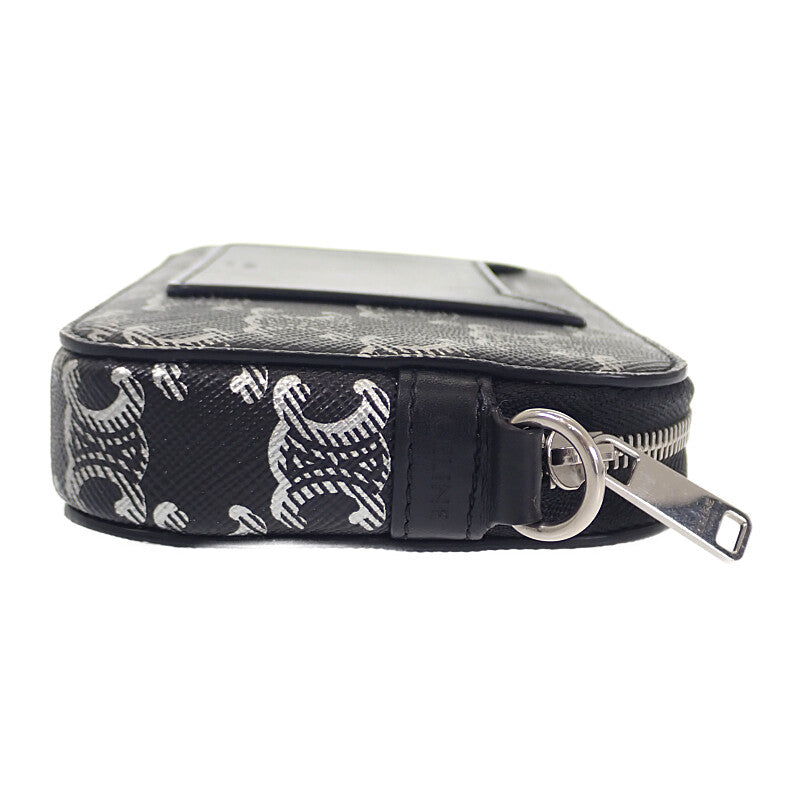 セリーヌ CELINE トリオンフ ホリゾンタル ポーチ 10L272EV5.36SB ショルダーバッグ キャンバス レザー ブラック レディース【中古】【ABランク】