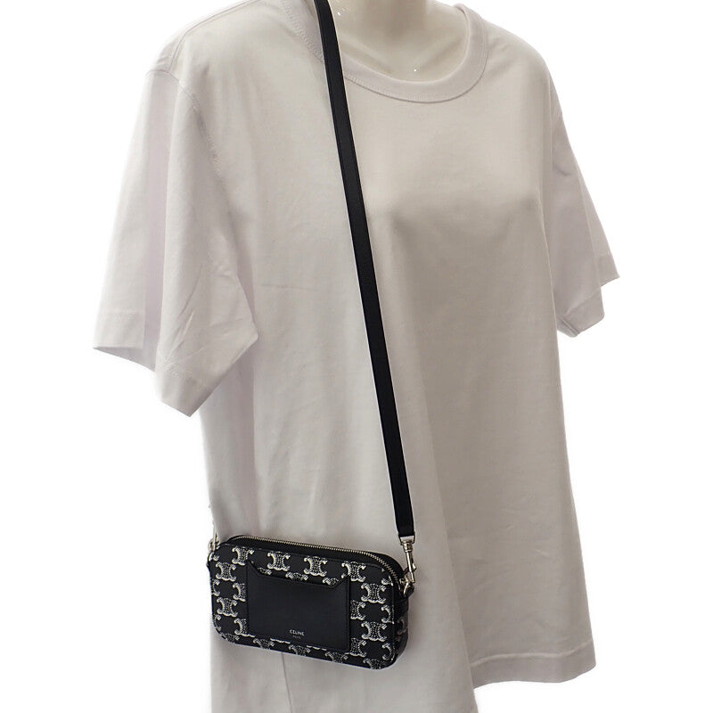 セリーヌ CELINE トリオンフ ホリゾンタル ポーチ 10L272EV5.36SB ショルダーバッグ キャンバス レザー ブラック レディース【中古】【ABランク】