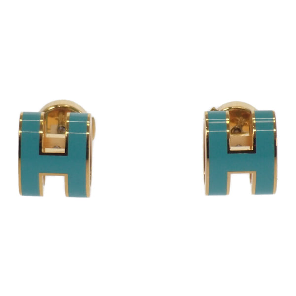 エルメス HERMES ミニポップH ピアス メタル ブルー ゴールド金具 レディース【中古】【Aランク】