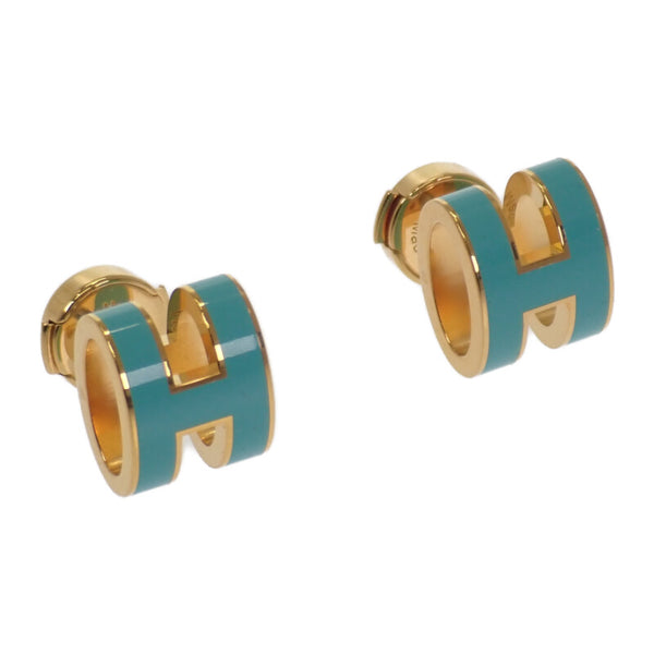 エルメス HERMES ミニポップH ピアス メタル ブルー ゴールド金具 レディース【中古】【Aランク】