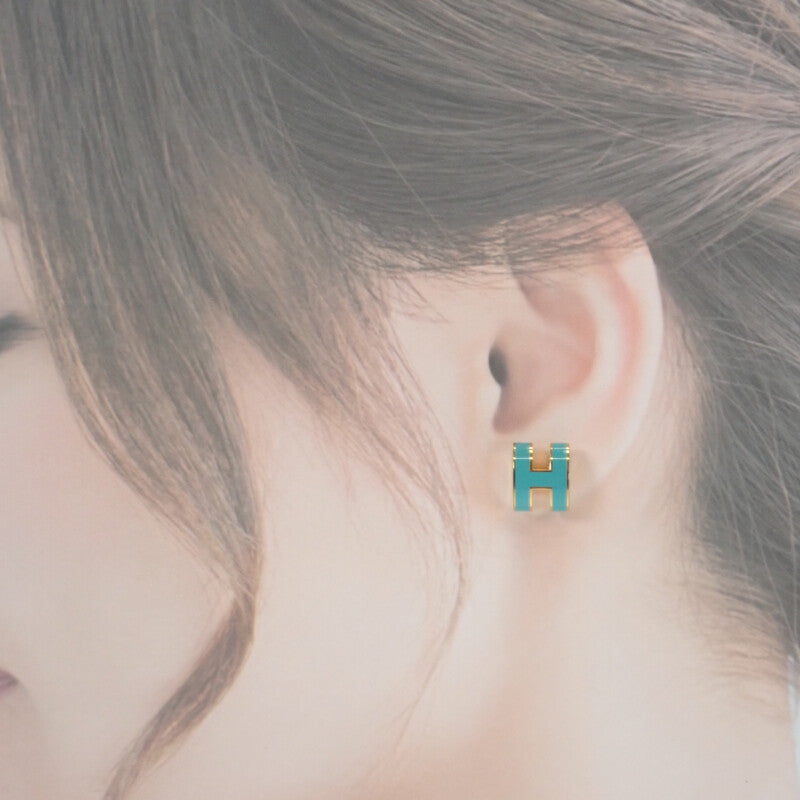 エルメス HERMES ミニポップH ピアス メタル ブルー ゴールド金具 レディース【中古】【Aランク】