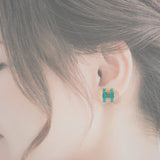 エルメス HERMES ミニポップH ピアス メタル ブルー ゴールド金具 レディース【中古】【Aランク】