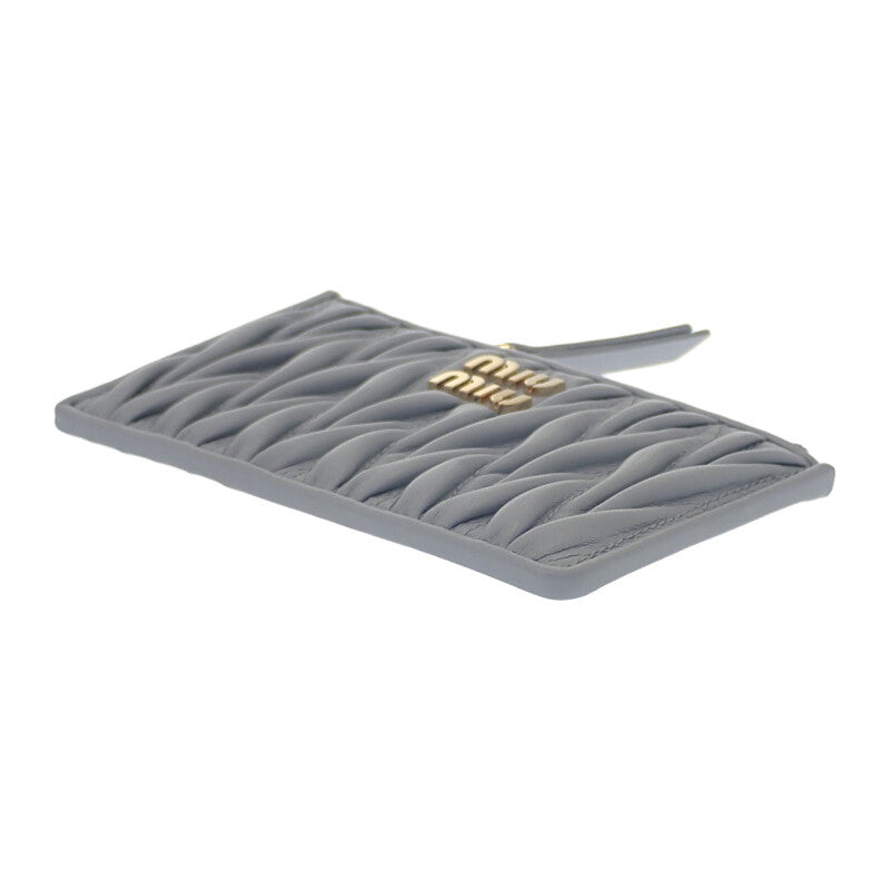 ミュウミュウ MIUMIU マテラッセ コインケース 5MB06M_2FPP_F0164 カードケース ラムスキン パールグレー ゴールド金具 レディース【中古】【Aランク】